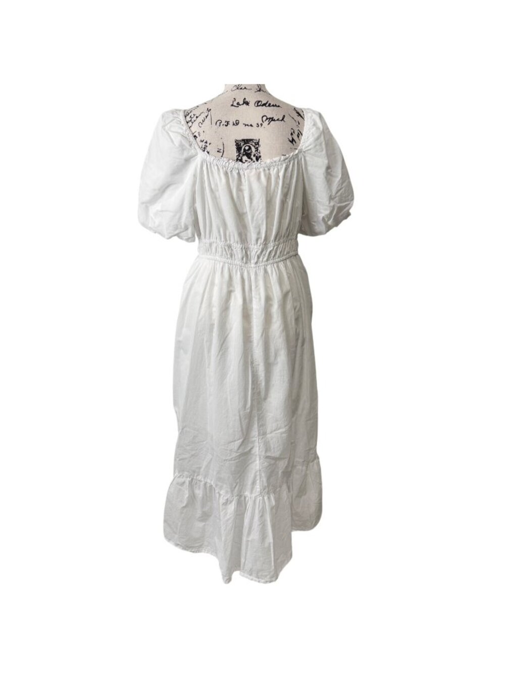 Dizzy Lizzy Womens XL Midi Dress White Cotton Puff-Sleeves Cottagecore Milk-Maid - Picture 3 of 8